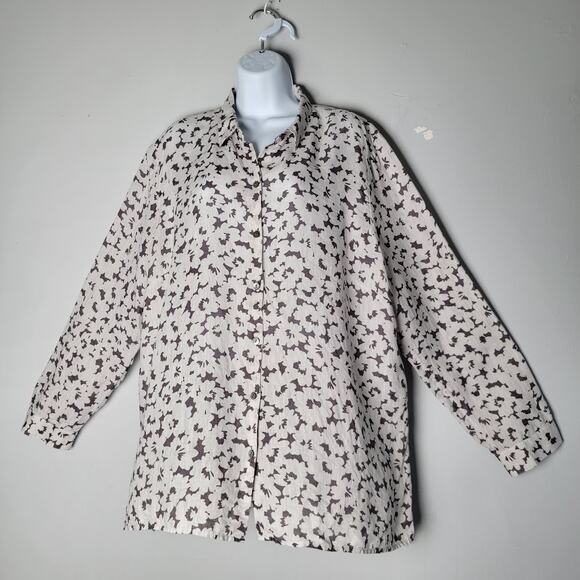 J Jill Love Linen Essential Shirt Women’s XL White Gray Floral Button Front Top - Picture 2 of 10